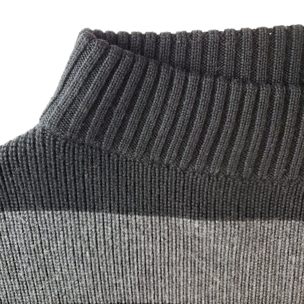 Tory Burch Heavy Warm 100% Wool Oversize Sweater Black Gray Wide Stripe M - Picture 4 of 14